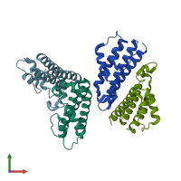 PDB entry 1ufb coloured by chain, front view.