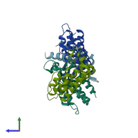 PDB entry 1ufb coloured by chain, side view.