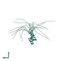 PDB entry 1uff coloured by chain, ensemble of 20 models, side view.