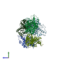 PDB entry 1ufo coloured by chain, side view.