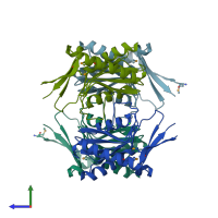PDB entry 1ufr coloured by chain, side view.