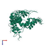PDB entry 1ufz coloured by chain, ensemble of 20 models, top view.