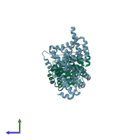 PDB entry 1ug3 coloured by chain, side view.