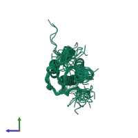 PDB entry 1ug7 coloured by chain, ensemble of 20 models, side view.
