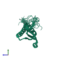PDB entry 1ug8 coloured by chain, ensemble of 20 models, side view.