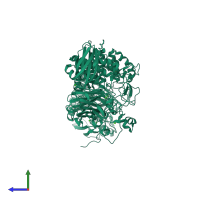 PDB entry 1ug9 coloured by chain, side view.
