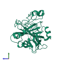 PDB entry 1uga coloured by chain, side view.