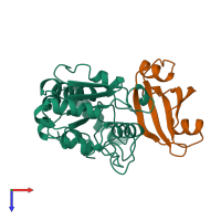 PDB entry 1ugh coloured by chain, top view.