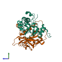 PDB entry 1ugq coloured by chain, side view.