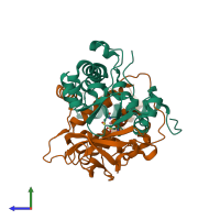 PDB entry 1ugr coloured by chain, side view.