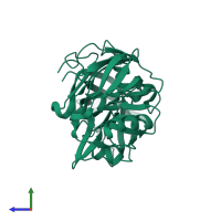 PDB entry 1uh7 coloured by chain, side view.
