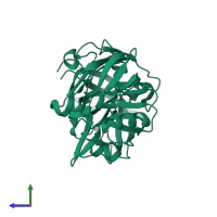 PDB entry 1uh9 coloured by chain, side view.