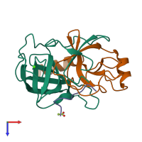 PDB entry 1uhb coloured by chain, top view.