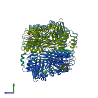 PDB entry 1uhg coloured by chain, side view.