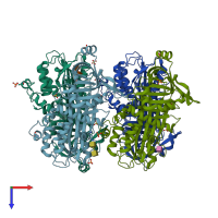 PDB entry 1uhg coloured by chain, top view.