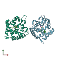 PDB entry 1uhi coloured by chain, front view.