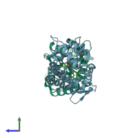 PDB entry 1uhi coloured by chain, side view.