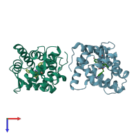 PDB entry 1uhi coloured by chain, top view.