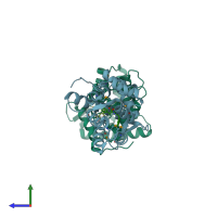 PDB entry 1uhj coloured by chain, side view.