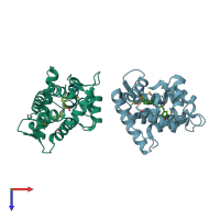 PDB entry 1uhj coloured by chain, top view.