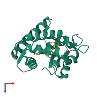 Monomeric assembly 1 of PDB entry 1uhk coloured by chemically distinct molecules, top view.