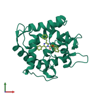 Monomeric assembly 2 of PDB entry 1uhk coloured by chemically distinct molecules, front view.