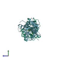 PDB entry 1uhk coloured by chain, side view.