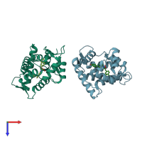 PDB entry 1uhk coloured by chain, top view.
