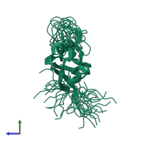 PDB entry 1uhp coloured by chain, ensemble of 20 models, side view.