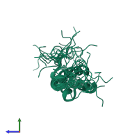 PDB entry 1uhs coloured by chain, ensemble of 20 models, side view.