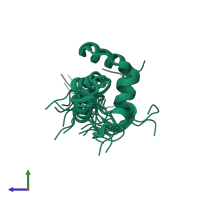PDB entry 1uhu coloured by chain, ensemble of 20 models, side view.