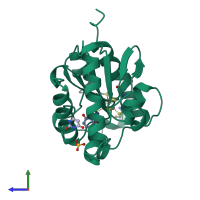 PDB entry 1ui0 coloured by chain, side view.