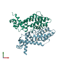 PDB entry 1ui5 coloured by chain, front view.