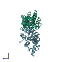 PDB entry 1ui6 coloured by chain, side view.