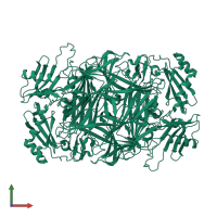 Homo dimeric assembly 1 of PDB entry 1ui8 coloured by chemically distinct molecules, front view.