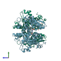 PDB entry 1uin coloured by chain, side view.