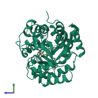 PDB entry 1uio coloured by chain, side view.