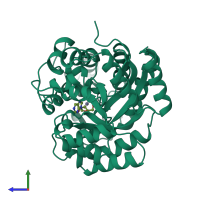 PDB entry 1uip coloured by chain, side view.