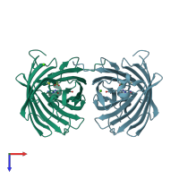 PDB entry 1uis coloured by chain, top view.