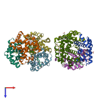 PDB entry 1uiw coloured by chain, top view.