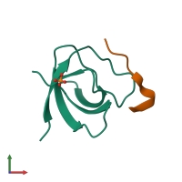 PDB entry 1uj0 coloured by chain, front view.