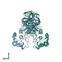PDB entry 1uj1 coloured by chain, side view.