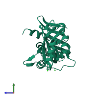 PDB entry 1uj5 coloured by chain, side view.