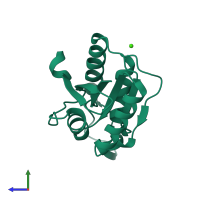 PDB entry 1ujb coloured by chain, side view.