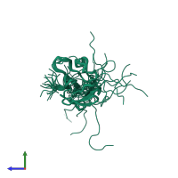 PDB entry 1ujx coloured by chain, ensemble of 20 models, side view.