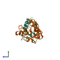 PDB entry 1ujz coloured by chain, side view.