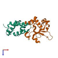 PDB entry 1ujz coloured by chain, top view.