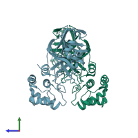 PDB entry 1uk2 coloured by chain, side view.