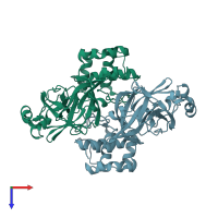 PDB entry 1uk2 coloured by chain, top view.