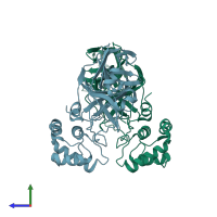 PDB entry 1uk3 coloured by chain, side view.